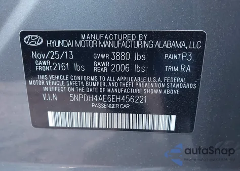 2014 Hyundai Elantra Se z USA, uszkodzony, nr VIN 5NPDH4AE6EH456221